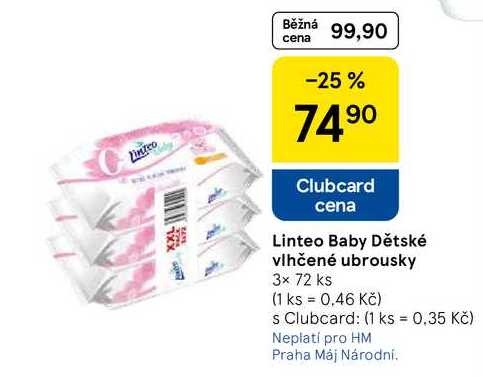 Linteo Baby Dětské vlhčené ubrousky, 3x 72 ks