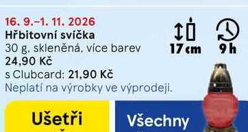 Hřbitovní svíčka, 30 g. skleněná, více barev  