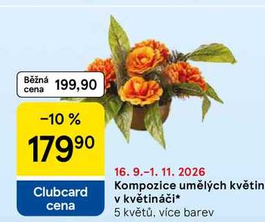 Kompozice umělých květin v květináči, 5 květů, více barev 
