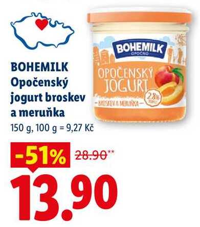 BOHEMILK Opočenský jogurt broskev a meruňka, 150 g