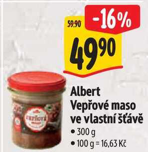 Albert Vepřové maso ve vlastní šťávě, 300 g