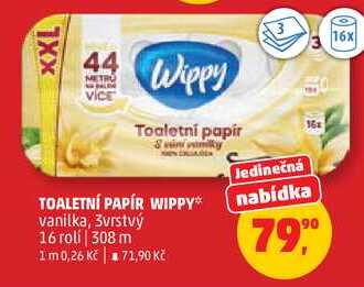 TOALETNÍ PAPÍR WIPPY vanilka, 3vrstvý, 16 roli