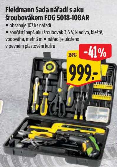 Fieldmann Sada nářadí s aku šroubovákem FDG 5018-108AR