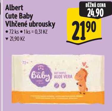 Albert Cute Baby Vlhčené ubrousky, 72 ks