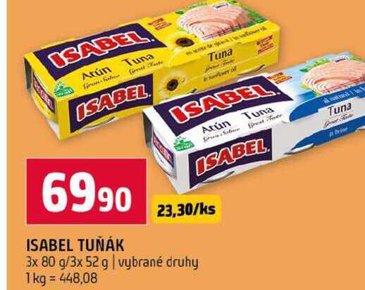 ISABEL TUŇÁK 3x 80 g 3x 52 g vybrané druhy