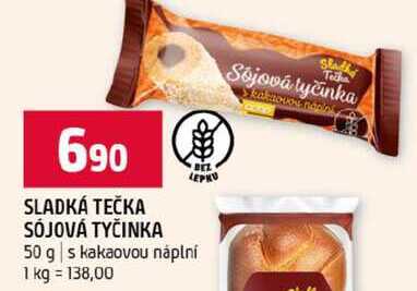 SLADKÁ TEČKA SÓJOVÁ TYČINKA 50 g s kakaovou náplní  v akci