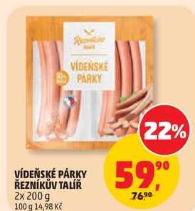VÍDEŇSKÉ PÁRKY ŘEZNÍKŮV TALÍŘ, 2x 200 g