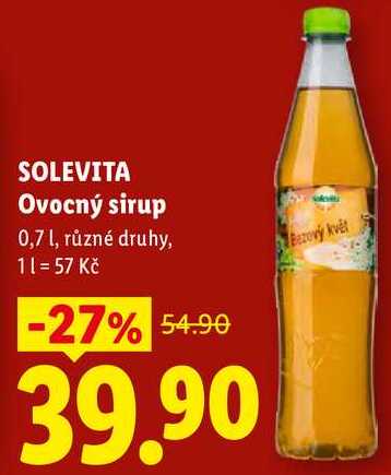 SOLEVITA Ovocný sirup, 0,7 1