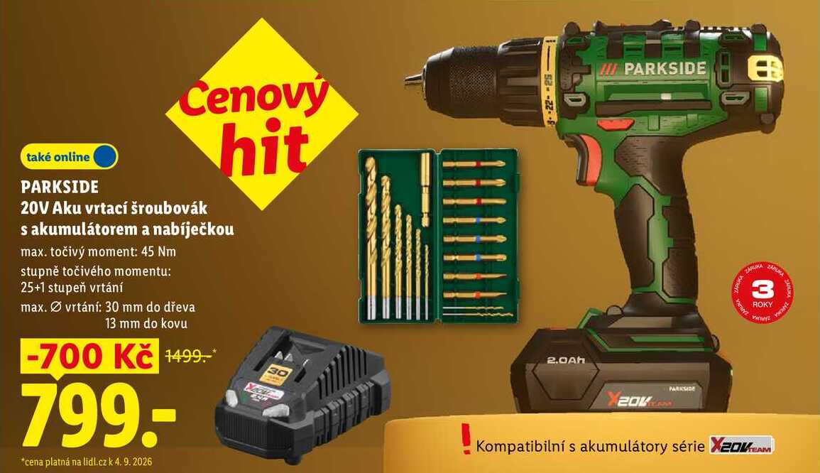 PARKSIDE 20V Aku vrtací šroubovák s akumulátorem a nabíječkou 