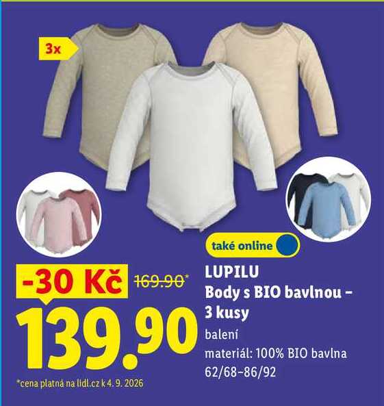 LUPILU Body s BIO bavlnou - 3 kusy