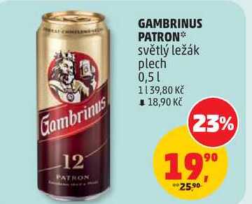 GAMBRINUS PATRON světlý ležák plech, 0,5 l
