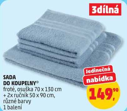 SADA DO KOUPELNY froté, osuška 70 x 130 cm + 2x ručník 50 x 90 cm, různé barvy, 1 balení 