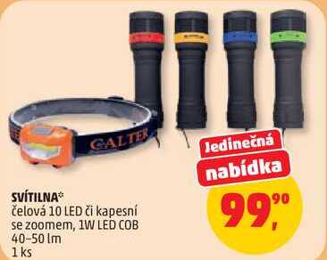 SVÍTILNA čelová 10 LED či kapesní se zoomem, 1W LED COB 40-50 lm, 1ks