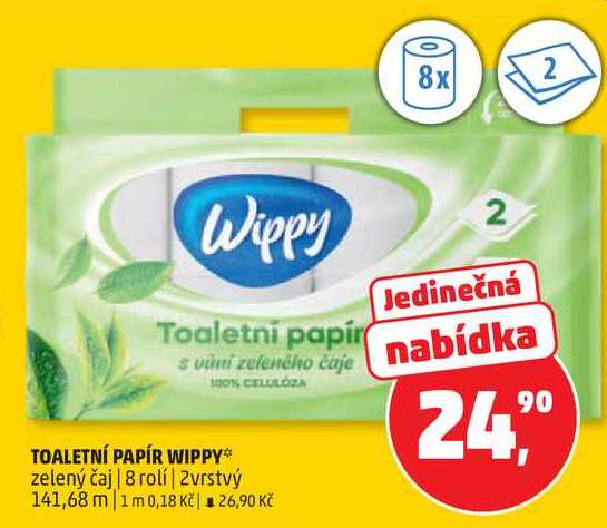 TOALETNÍ PAPÍR WIPPY zelený čaj, 8 rolí, 2vrstvý 