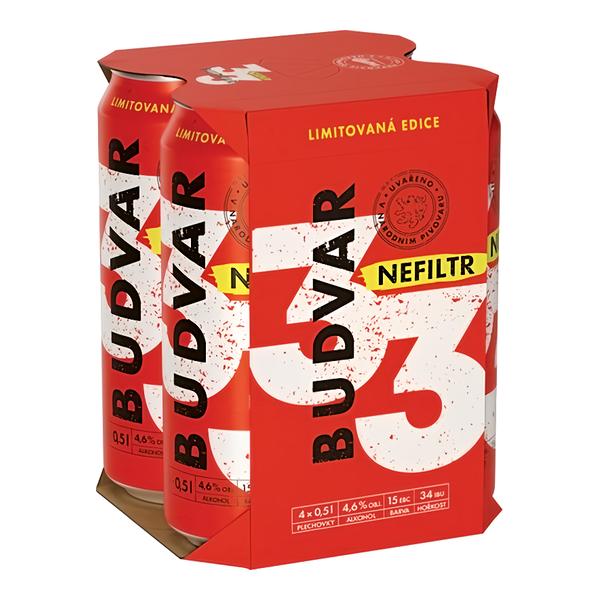 Budějovický Budvar 33 Nefiltr, světlý ležák plech (4x 500 ml)
