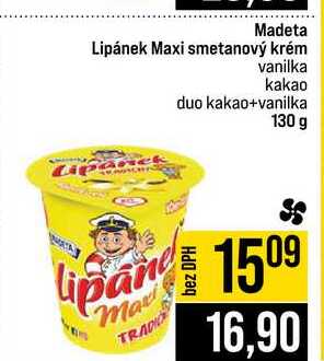 Madeta Lipánek Maxi smetanový krém vanilka kakao duo kakao+vanilka 130 g