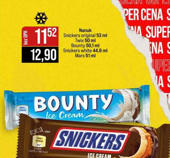 Nanuk Snickers original 53 ml Twix 50 ml Bounty 50,1 ml Snickers white 44,6 ml Mars 51 ml