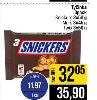 Tyčinka 3pack Snickers 3x50 g Mars 3x45 g Twix 3x50 g