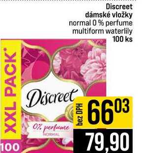 Discreet dámské vložky normal 0% perfume multiform waterlily 100 ks 