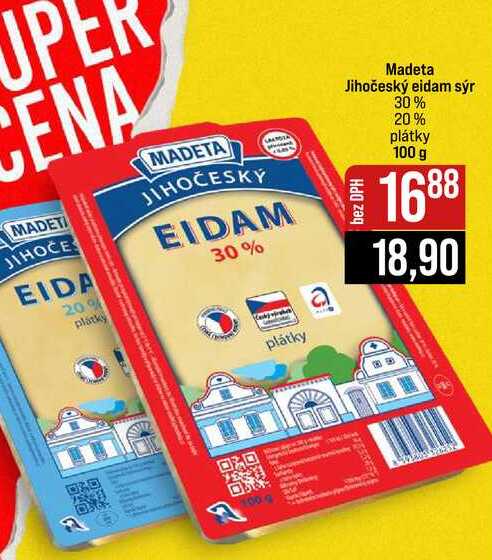 Madeta Jihočeský eidam sýr 30% 20% plátky 100 g