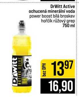 DrWitt Active ochucená minerální voda power boost bílá broskev hořčík růžový grep 750 ml