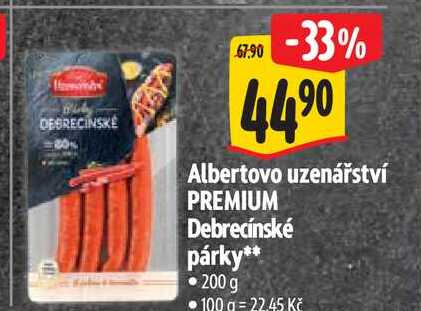 Albertovo uzenářství PREMIUM Debrecínské párky 200 g