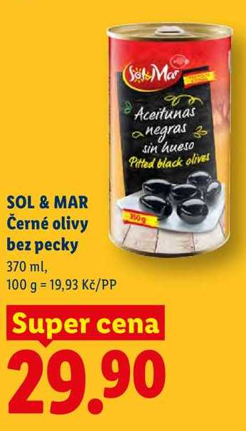 SOL & MAR Černé olivy bez pecky, 370 ml