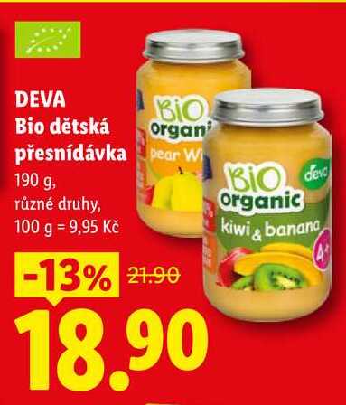 DEVA Bio dětská přesnídávka, 190 g