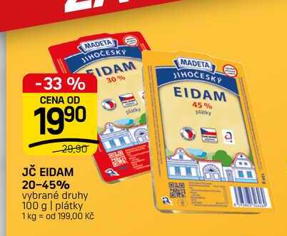 JČ EIDAM 20-45% vybrané druhy 100 g | plátky