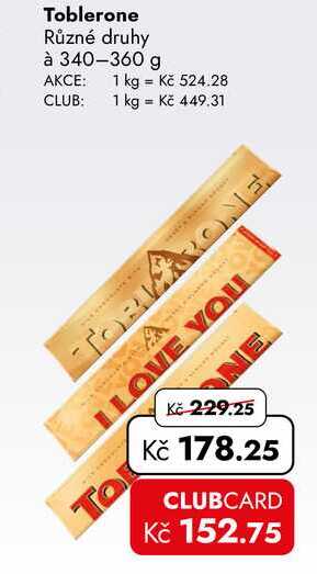 Toblerone Různé druhy à 340-360 g