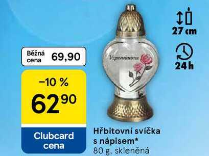 Hřbitovní svíčka s nápisem, 80 g, skleněná