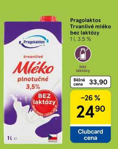 Pragolaktos Trvanlivé mléko bez laktózy 3.5 %, 1 l