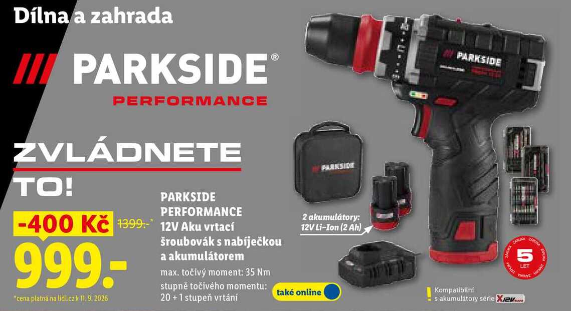 PARKSIDE PERFORMANCE 12V Aku vrtací šroubovák s nabíječkou a akumulátorem