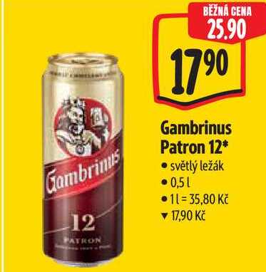 Gambrinus Patron 12, světlý ležák • 0,51