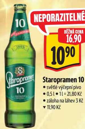 Staropramen 10, světlé výčepní pivo, 0,51