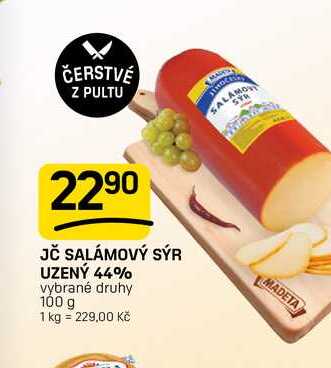 JČ SALÁMOVÝ SÝR UZENÝ 44% vybrané druhy 100 g 
