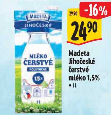 Madeta Jihočeské čerstvé mléko 1,5%, 1l  