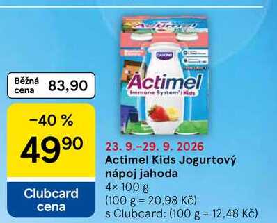 Actimel Kids Jogurtový nápoj jahoda, 4× 100 g