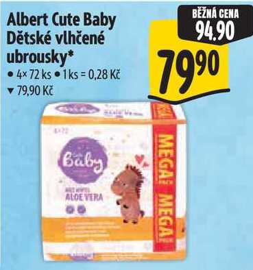 Albert Cute Baby Dětské vlhčené ubrousky, 4x72 ks