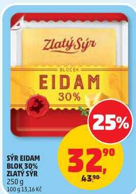 Zlatý Sýr Eidam 30% plátky, 250 g