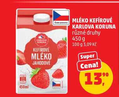 MLÉKO KEFÍROVÉ KARLOVA KORUNA různé druhy, 450 g
