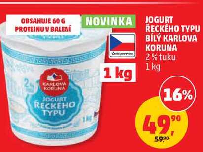 JOGURT ŘECKÉHO TYPU BÍLÝ KARLOVA KORUNA 2% tuku, 1 kg