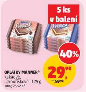 OPLATKY MANNER kakaové, lískooříškové, 125 g