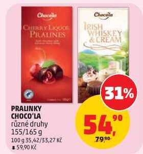 PRALINKY CHOCO'LA různé druhy, 155/165 g