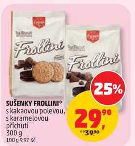 SUŠENKY FROLLINI s kakaovou polevou, s karamelovou příchutí, 300 g