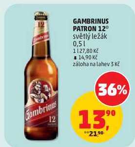 GAMBRINUS PATRON 12° světlý ležák, 0,5 l