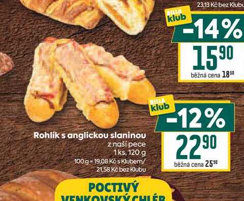 Rohlík s anglickou slaninou z naší pece 1ks, 120 g 
