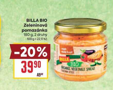 BILLA BIO Zeleninová pomazánka 180 g