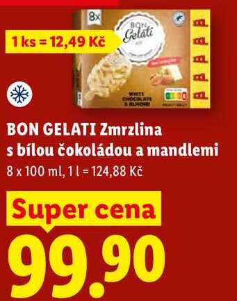 BON GELATI Zmrzlina s bílou čokoládou a mandlemi, 8 x 100 ml 