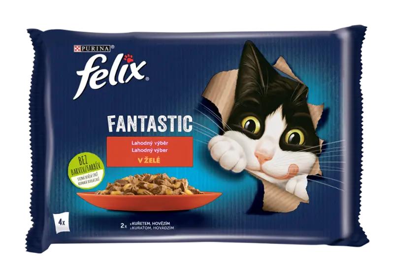 Felix Kapsičky pro kočky Fantastic hovězí, kuře v želé 4x 85 g, 340 g
